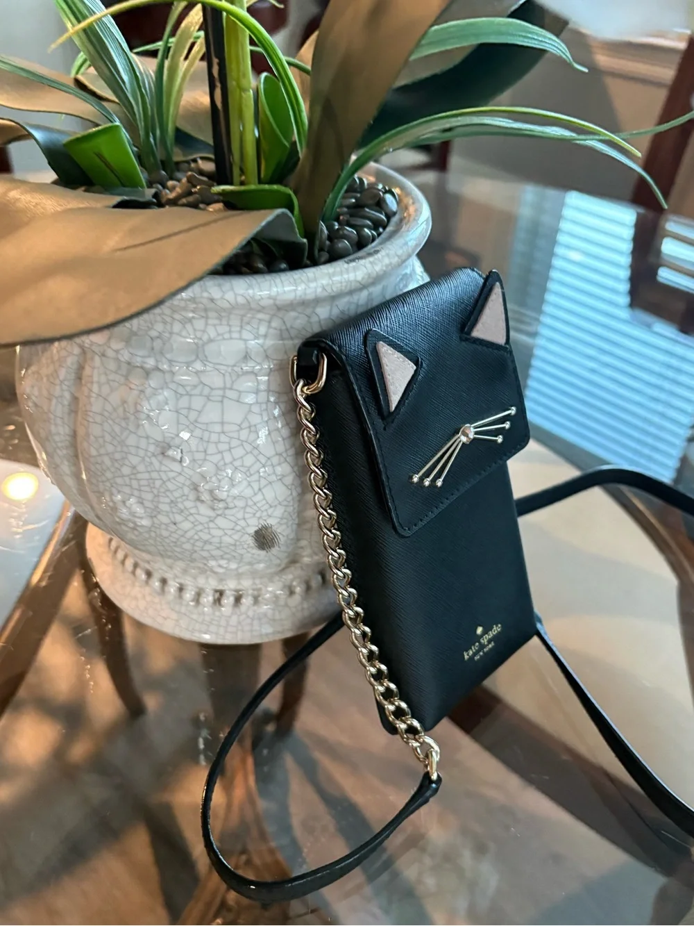 ♠️♠️KATE SPADE NEW YORK CAT NORTH SOUTH BLACK SAFFIANO LEATHER CROSSBODY BAG!